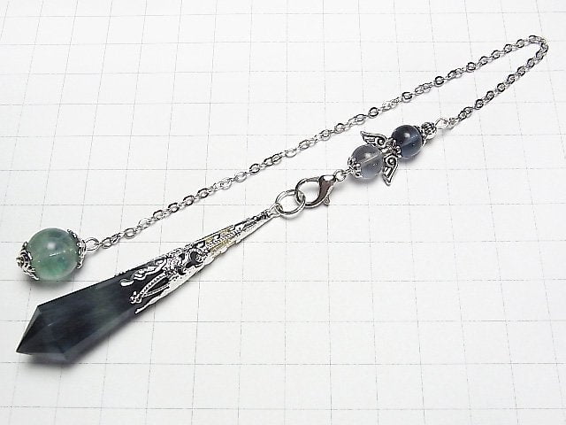 [Video] Fluorite AA++ Pendulum 70x16x16mm Silver color with chain 1pc