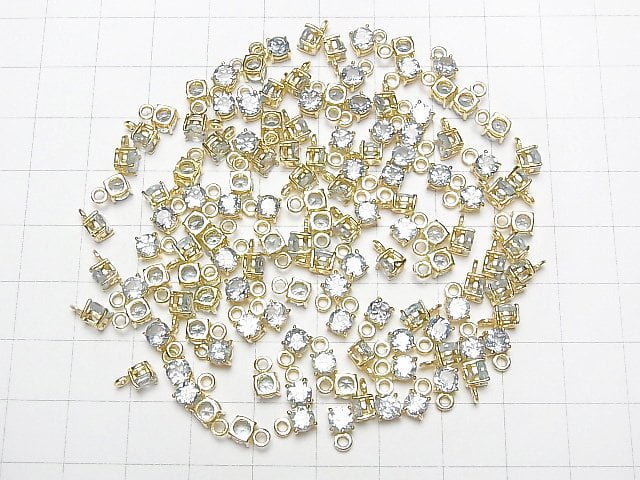 [Video] High Quality Sky Blue Topaz AAA Bezel Setting Round Faceted 4x4mm 18KGP 2pcs