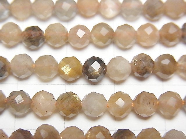 [Video] High Quality! Silver Shine Brown Moonstone AAA- Faceted Round 5mm 1strand beads (aprx.15inch / 37cm)