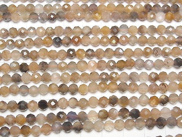 [Video] High Quality! Silver Shine Brown Moonstone AAA- Faceted Round 5mm 1strand beads (aprx.15inch / 37cm)