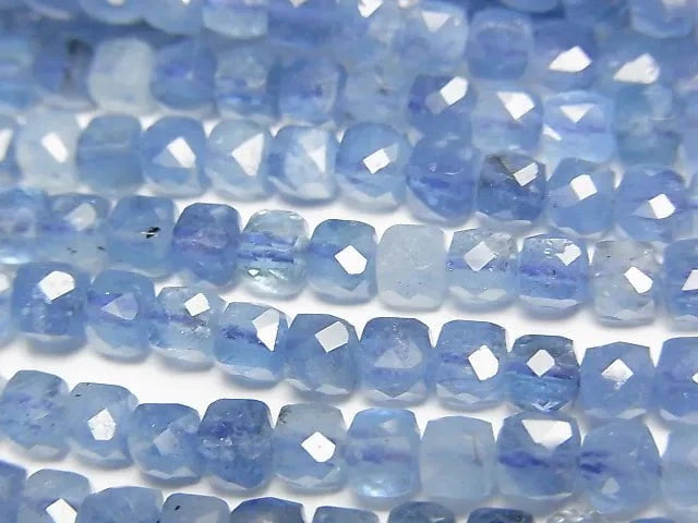 [Video]High Quality! Deep Blue Aquamarine AA++ Cube Shape 4x4x4mm half or 1strand beads (aprx.15inch/37cm)