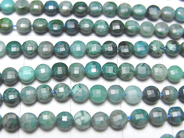 [Video] High Quality! Chrysocolla AA+ Faceted Coin 3x3x2mm 1strand beads (aprx.15inch / 37cm)