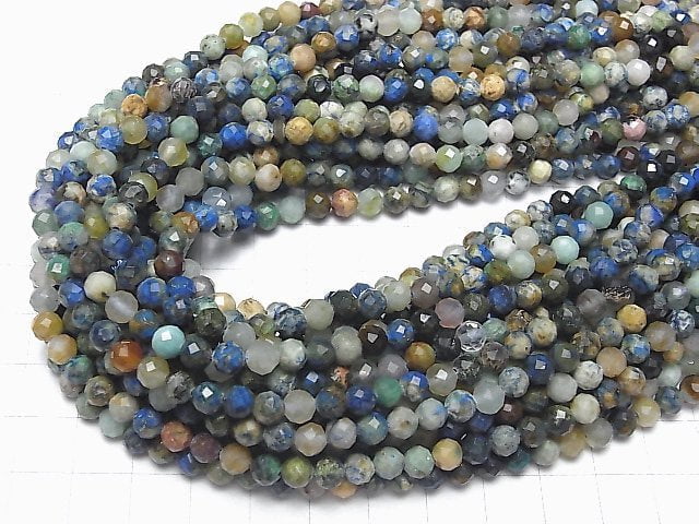 [Video] High Quality! Chrysocolla In Quartz Faceted Round 5mm 1strand beads (aprx.15inch / 37cm)