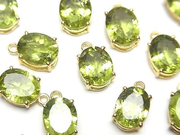 [Video]High Quality Peridot AAA Bezel Setting Oval Faceted 10x8mm 18KGP 1pc