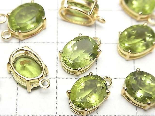 [Video]High Quality Peridot AAA Bezel Setting Oval Faceted 10x8mm 18KGP 1pc