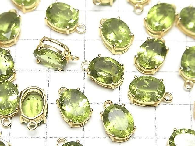 [Video]High Quality Peridot AAA Bezel Setting Oval Faceted 10x8mm 18KGP 1pc