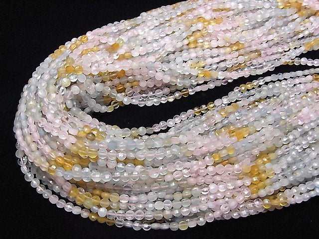 [Video]High Quality! Beryl Mix (Multicolor Aquamarine) AA+ Faceted Coin 4x4x2.5mm 1strand beads (aprx.15inch/37cm)