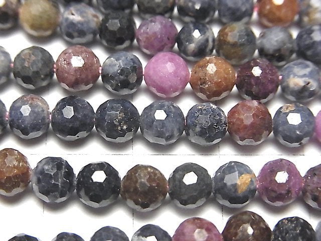 [Video] High Quality! Ruby & Sapphire AA 128Faceted Round 5mm half or 1strand beads (aprx.15inch / 38cm)