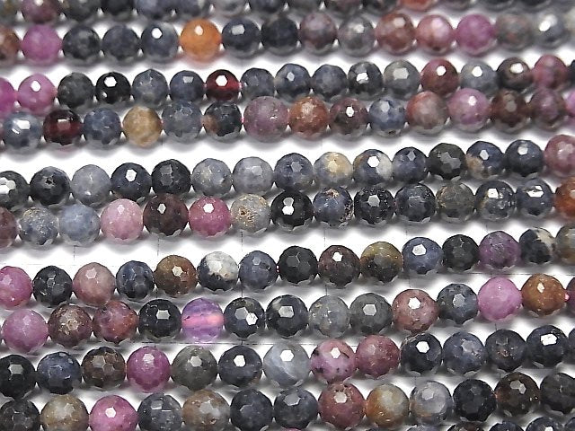 [Video] High Quality! Ruby & Sapphire AA 128Faceted Round 5mm half or 1strand beads (aprx.15inch / 38cm)
