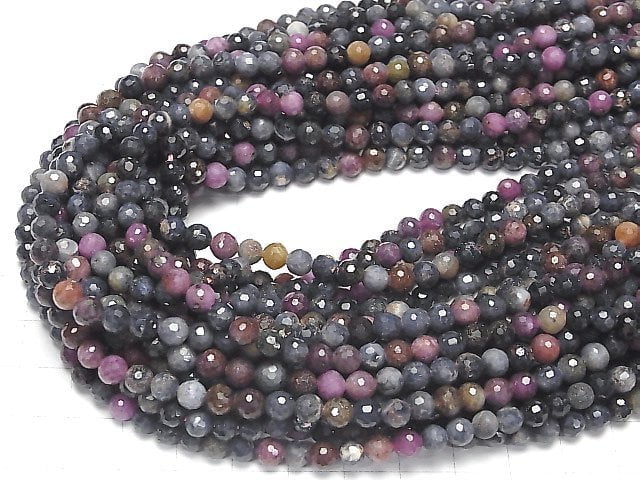 [Video] High Quality! Ruby & Sapphire AA 128Faceted Round 5mm half or 1strand beads (aprx.15inch / 38cm)