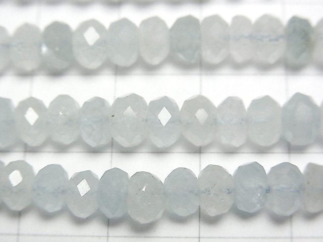 [Video] High Quality! Aquamarine AA Faceted Button Rondelle 6x6x3mm half or 1strand beads (aprx.15inch / 38cm)
