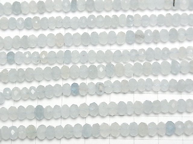 [Video] High Quality! Aquamarine AA Faceted Button Rondelle 6x6x3mm half or 1strand beads (aprx.15inch / 38cm)