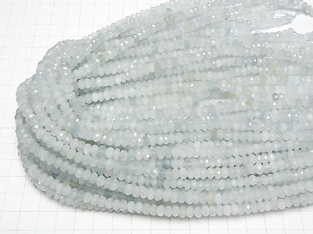 [Video] High Quality! Aquamarine AA Faceted Button Roundel 6x6x3mm half or 1strand beads (aprx.15inch / 38cm)