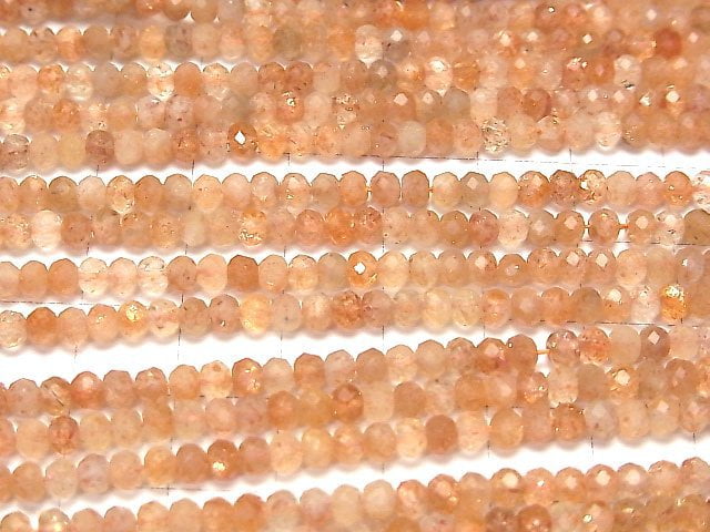 [Video] High Quality! Sunstone AA+ Faceted Button Rondelle 4x4x3mm 1strand beads (aprx.15inch / 37cm)