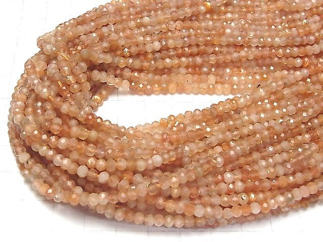 [Video] High Quality! Sunstone AA+ Faceted Button Roundel 4x4x3mm 1strand beads (aprx.15inch / 37cm)