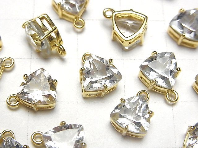 [Video]High Quality White Topaz AAA Bezel Setting Triangle Faceted 9x8mm 18KGP 1pc