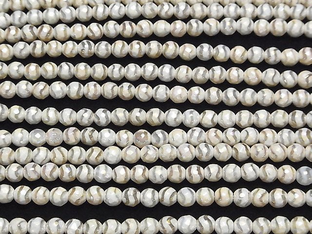 [Video] S-shaped Line Carved White color Agate Faceted Round 6mm AB Coating 1strand beads (aprx.14inch / 35cm)