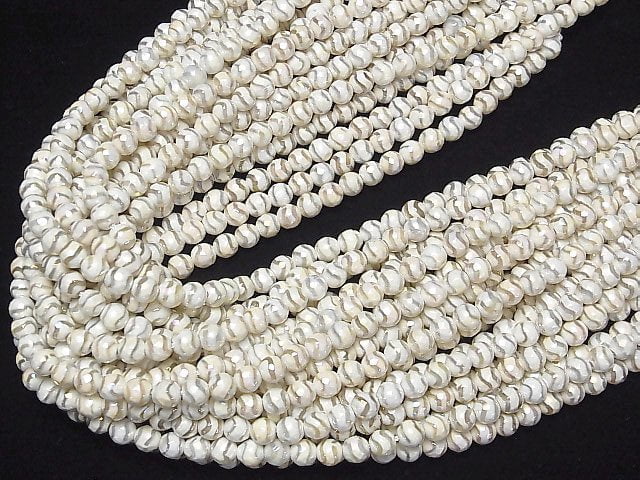 [Video] S-shaped Line Carved White color Agate Faceted Round 6mm AB Coating 1strand beads (aprx.14inch / 35cm)