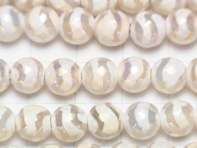 [Video] S-shaped Line Carved White color Agate Faceted Round 8mm AB Coating 1strand beads (aprx.14inch / 35cm)