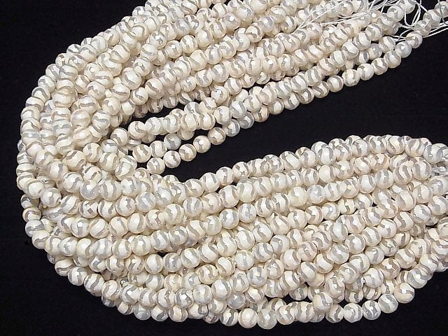 [Video] S-shaped Line Carved White color Agate Faceted Round 8mm AB Coating 1strand beads (aprx.14inch / 35cm)