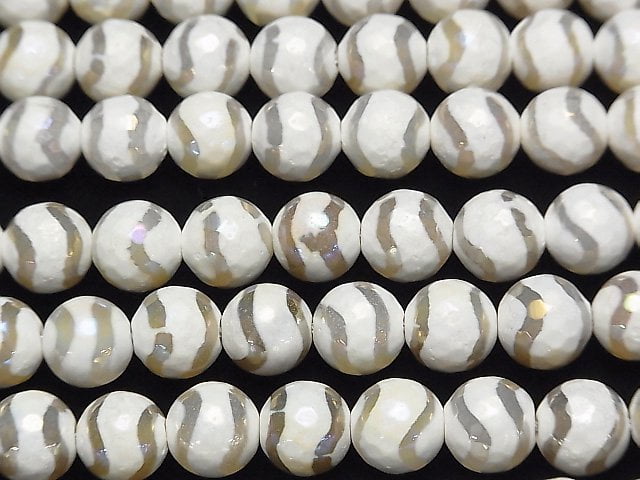 [Video] S-shaped Line Carved White color Agate Faceted Round 10mm AB Coating 1strand beads (aprx.15inch / 36cm)