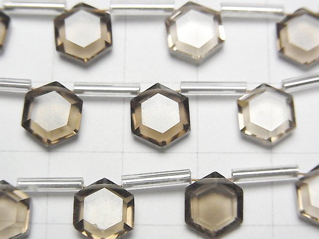 [Video] High Quality Smoky Quartz AAA Flat Hexagon Cut 9x8mm 1strand (13pcs)