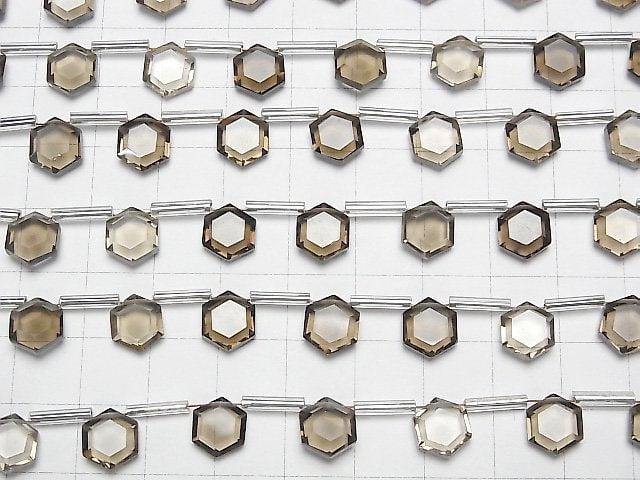 [Video] High Quality Smoky Quartz AAA Flat Hexagon Cut 9x8mm 1strand (13pcs)