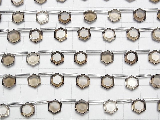 [Video] High Quality Smoky Quartz AAA Flat Hexagon Cut 9x8mm 1strand (13pcs)