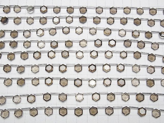 [Video] High Quality Smoky Quartz AAA Flat Hexagon Cut 9x8mm 1strand (13pcs)