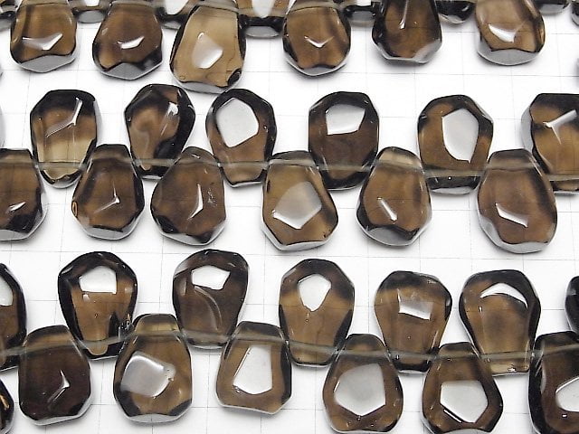 [Video]Smoky Quartz AAA- Faceted Nugget Top Side Drilled Hole half or 1strand beads (aprx.15inch/37cm)