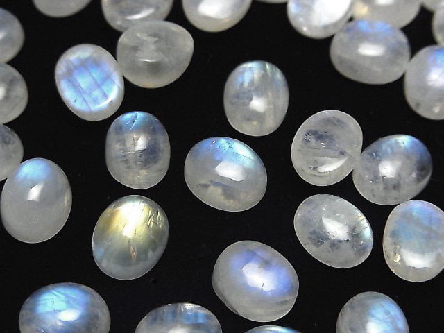 [Video] High Quality Rainbow Moonstone AAA- Oval Cabochon 10x8mm 4pcs