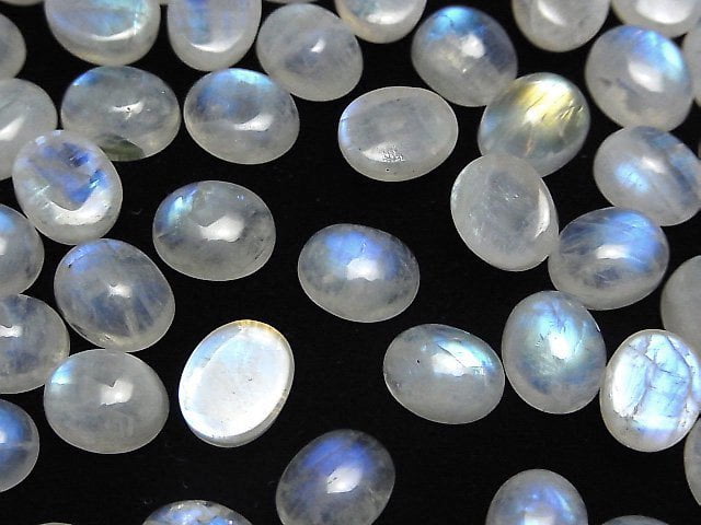 High Quality Rainbow Moonstone AAA- Oval Cabochon 10x8mm 4pcs