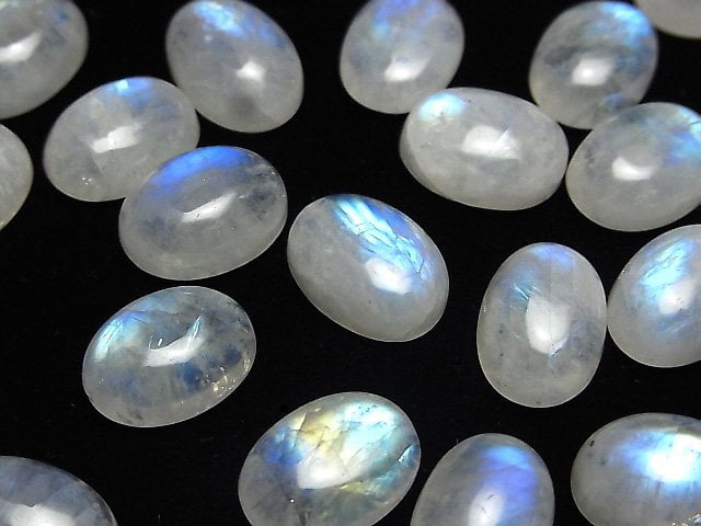 [Video] High Quality Rainbow Moonstone AAA- Oval Cabochon 14x10mm 2pcs