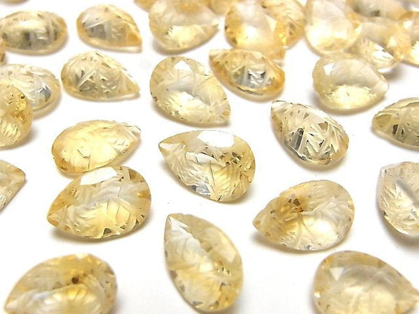 Carving, Citrine, Pear Shape Gemstone Beads