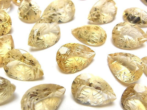 Carving, Citrine, Pear Shape Gemstone Beads