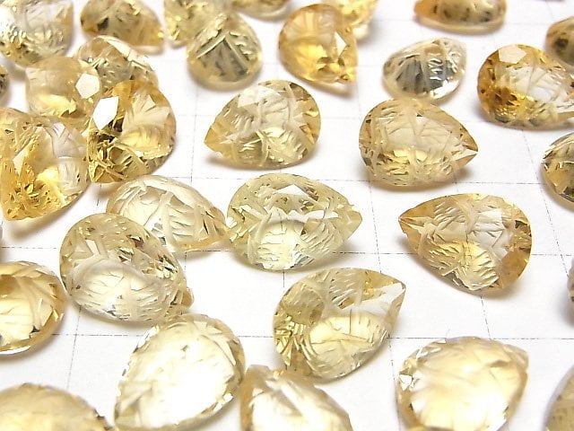 [Video] High Quality Citrine AAA Carved Pear shape Faceted 14x10mm 1pc