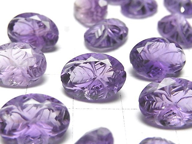 [Video] High Quality Amethyst AAA Carved Oval Faceted 14x10mm 1pc