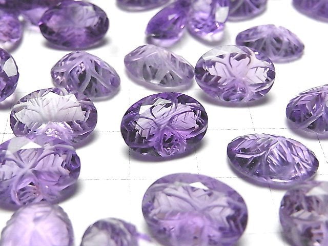 [Video] High Quality Amethyst AAA Carved Oval Faceted 14x10mm 1pc