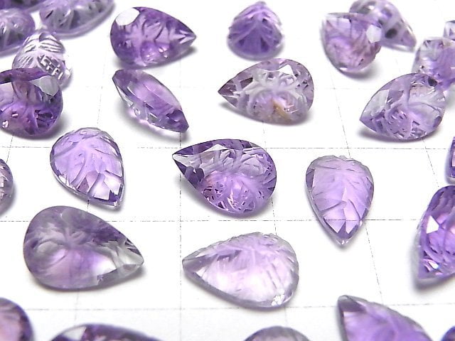 [Video] High Quality Amethyst AAA Carved Pear shape Faceted 12x8mm 2pcs