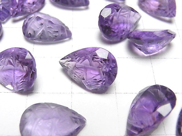 [Video] High Quality Amethyst AAA Carved Pear shape Faceted 14x10mm 1pc