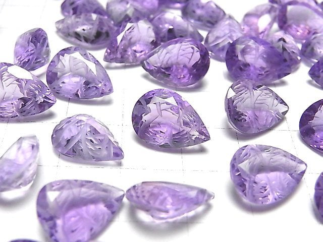 [Video] High Quality Amethyst AAA Carved Pear shape Faceted 14x10mm 1pc