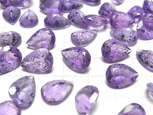 [Video] High Quality Amethyst AAA Carved Pear shape Faceted 14x10mm 1pc