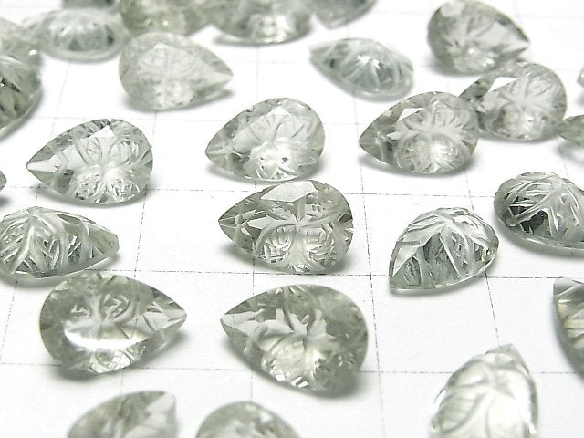 [Video] High Quality Green Amethyst AAA Carved Pear shape Faceted 12x8mm 3pcs