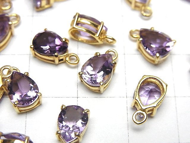 [Video]High Quality Amethyst AAA Bezel Setting Pear shape Faceted 8x6mm 18KGP 2pcs