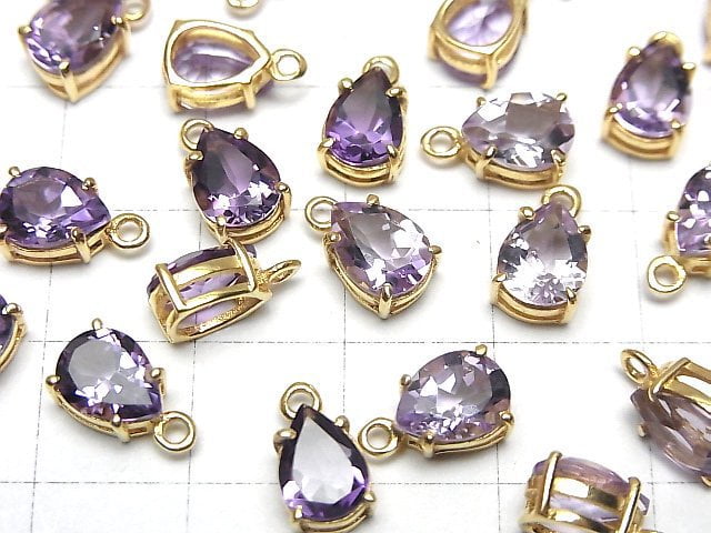 [Video]High Quality Amethyst AAA Bezel Setting Pear shape Faceted 8x6mm 18KGP 2pcs