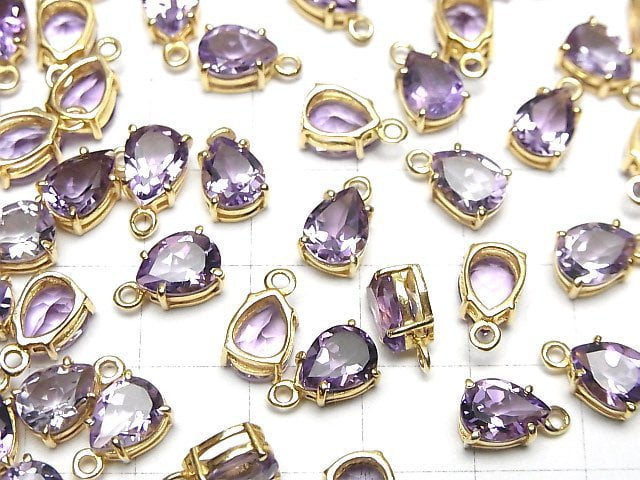 [Video]High Quality Amethyst AAA Bezel Setting Pear shape Faceted 8x6mm 18KGP 2pcs