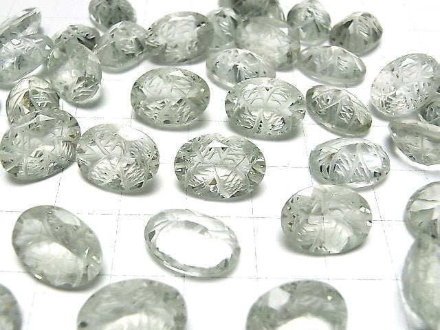 [Video] High Quality Green Amethyst AAA Carved Oval Faceted 14x10mm 2pcs