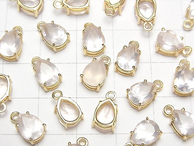 [Video] High Quality Rose Quartz AAA Bezel Setting Pear shape Faceted 8x6mm 18KGP 2pcs