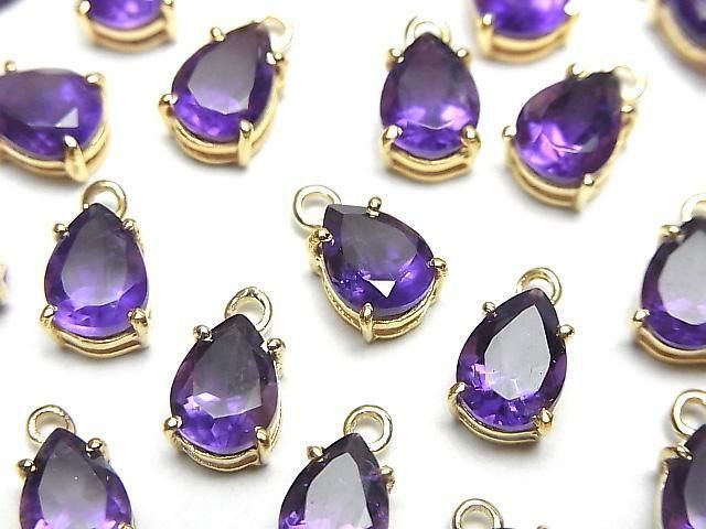 [Video]High Quality Amethyst AAA Bezel Setting Pear shape Faceted 8x6mm 18KGP 2pcs