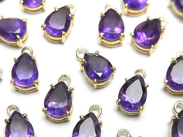 [Video]High Quality Amethyst AAA Bezel Setting Pear shape Faceted 8x6mm 18KGP 2pcs